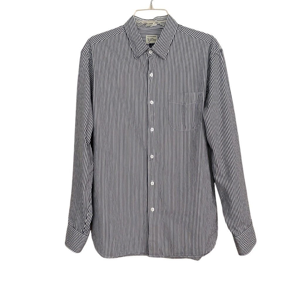 J.Crew Slim Men’s Classic Shirt Black White Stripe Oxford Button Down Large